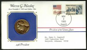 US 1983 FDC With Official Mint Presidential 24kt Gold Electroplated Medal # 29th