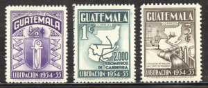 Guatemala Scott 363-65 Unused VLHOG - 1956 Liberation of 1954-55 - SCV $0.90