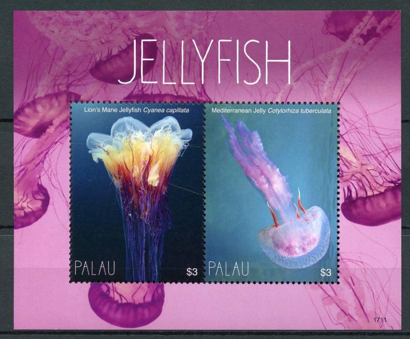 Palau Marine Animals Stamps 2017 MNH Jellyfish Lion's Mane Jelly 2v S/S 