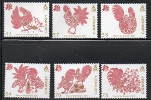 Guernsey Sc 1373-1378 2017 Year of the Rooster stamp set mint NH