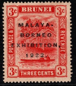 BRUNEI SG53c 1922 3c SCARLET WITH BROKEN N MTD MINT