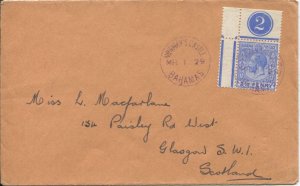 1929 NORMAN'S CASTLE cds in purple on Bahamas cover to Scotland.