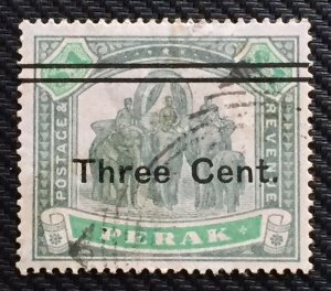 Malaya Perak Elephants 3c opt $1  1910 Fine Used SG#86 M4276