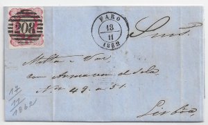 Portugal cover FARO Nov 1862 to LISBON D. Luis 25 Reis Sc#14 YT#15 SG#30 Mf#16