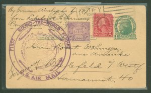 US 554/570/UX27 Postcard carried on the August 1929 First Round the World Graf Zeppelin (LZ 127) Flight segment from Lakehurst,