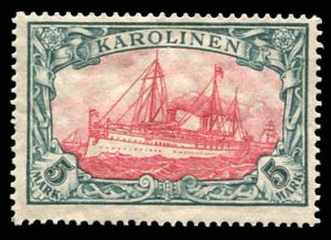 German Colonies, Caroline Islands #23 (Mi. 22IIB) Cat€170, 1915-19 5m slate...