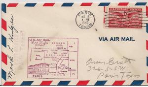 Us Air Mail First Flight Paris,Teaxs