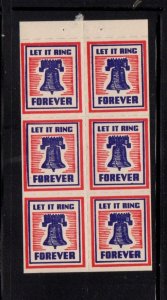 USA Patriotic Stamps - Let It Ring Forever Liberty Bell Block of 6  - MNH