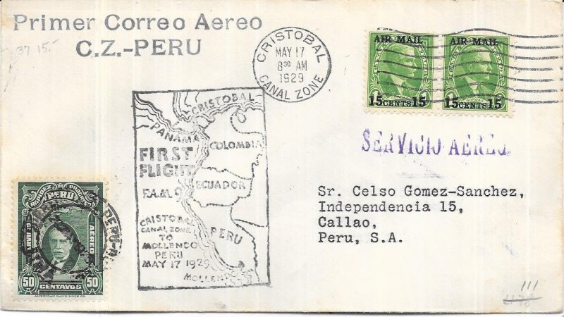 Canal Zone #C1 15c/1c  green type 1 First flight to Callao, Peru (U) CV. $15.00
