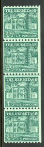 USA 1959 Hermitage 4½¢ Perf 10 Horz Coil Line of 4 Lg Hole Scott 1059 MNH T79 ⭐