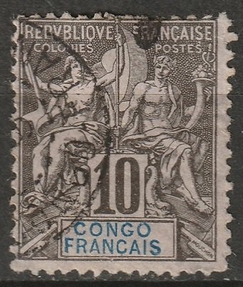 French Congo 1892 Sc 22 Yt 16 used tiny thin