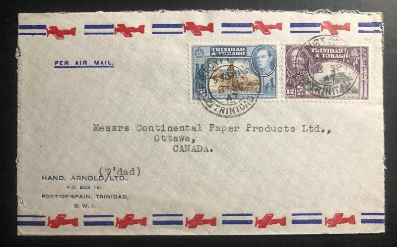 1947 Port Spain Trinidad & Tobago Commercial Airmail Cover To Ottawa Canada B