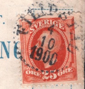 SWEDEN Money Order Receipt *FILIPSTAD* 1900 CDS Piece 25o 10o Stamps Used SS3906