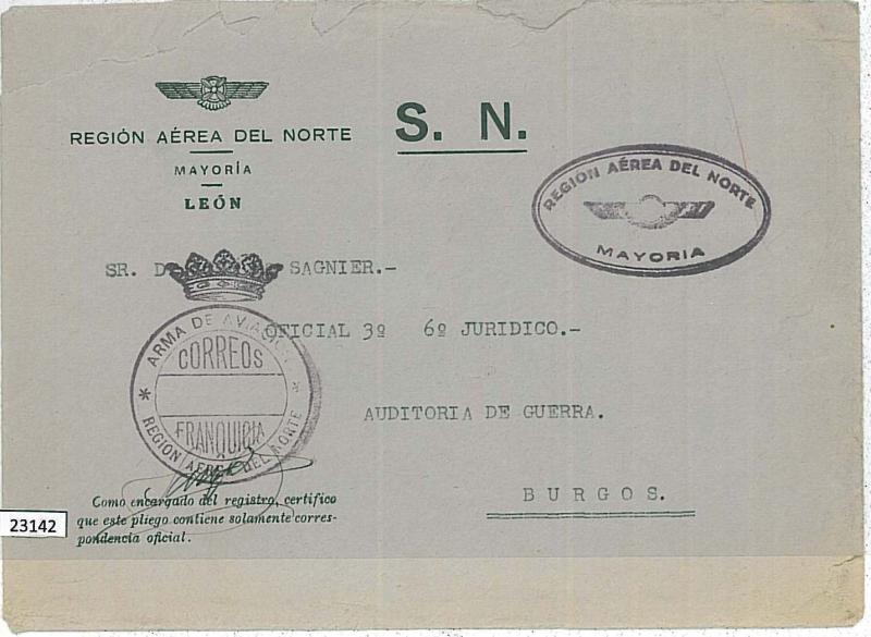 SPAIN - POSTAL HISTORY GUERRA CIVIL: Cover with postmark: ARMA DE AVIACION  Leon