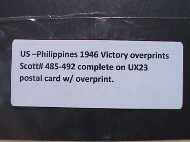 PHILIPPINES 1945- 77 YEARS OLD- P0STCARD- SC# 485-92 MINT STAMPS ON-VERY FINE