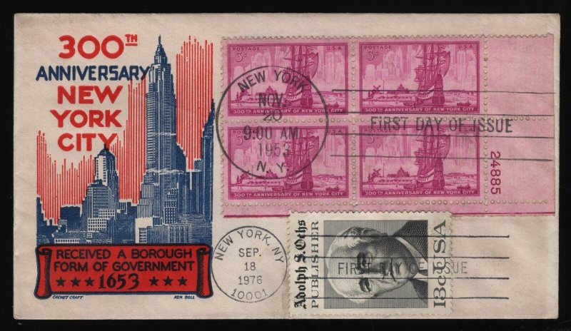 #1027 3c New York City-Plt Blk, Cachet Craft-Dual Cancel-Damaged Flap