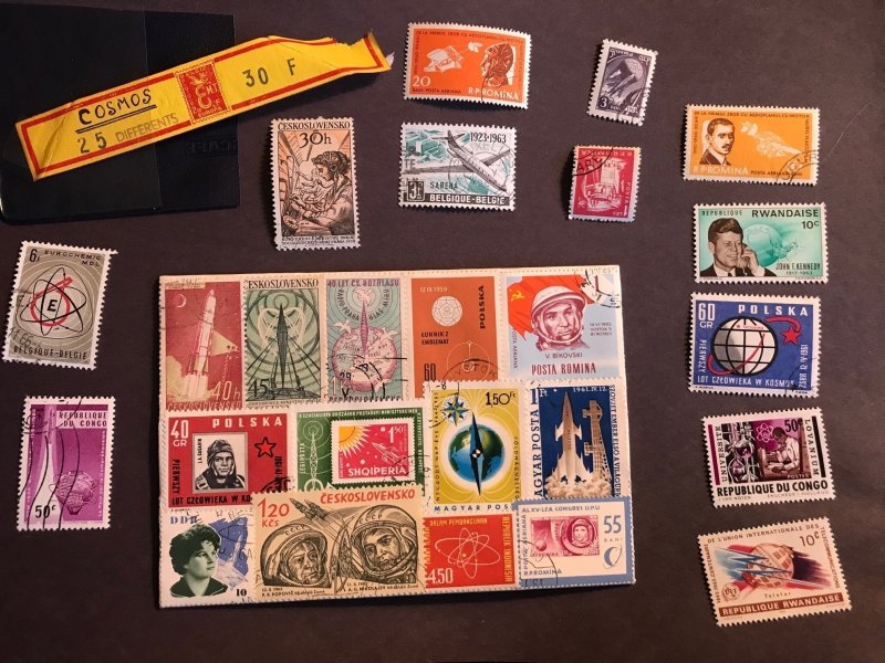 1960s COSMOS Space Race Era World Variety Used (25) Atomic, Astronaut, Colorful