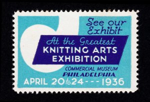 REKLAMEMARKE POSTER STAMP ⭐ KNITTING ARTS EXHIBITION ⭐ 1936 PHILADELPHIA