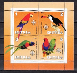 Eritrea, 2001 Cinderella issue. Parrots & Birds on a sheet of 4.