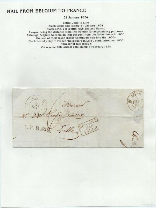 FRANCE Early Incoming LETTER/COVER 1834 fine used item Gand - Lille 