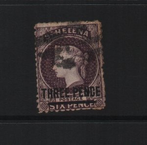 St Helena 1868 SG11 - 12.5 perf, CC watermark bar 14mm - used
