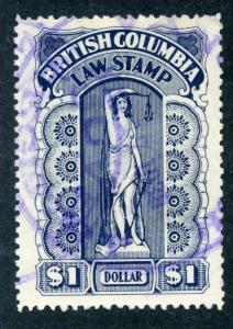 van Dam BCL35c British Columbia Law Stamp - $1 pinperfs - Seventh Series -die II