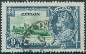 Ceylon 1935 9c green & indigo Jubilee SG380 used