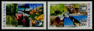 Chile 1424-5 MNH Upaep, Teres, Flowers, Cactus, Butterfly, Parrot