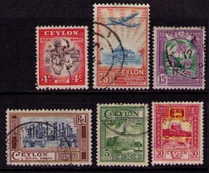 CEYLON Sc# 307 - 312 USED FVF Set6 Dancer Ruins Plane Orchid