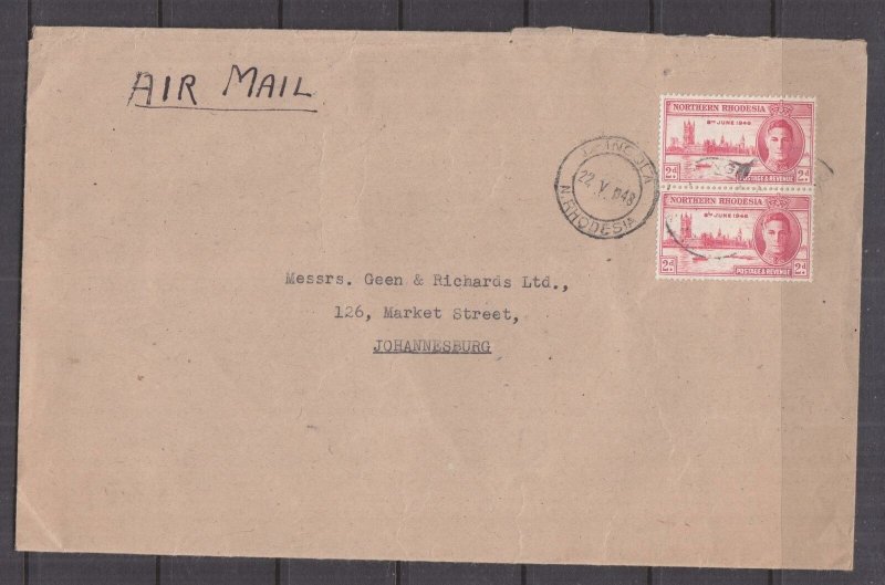 NORTHERN RHODESIA, 1948 Airmail cover, KGVI, DONGOLA to South Africa.