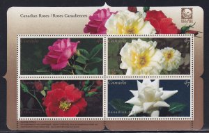 Canada 2001 Sc 1910 Pane of 4 Roses Stamp SS MNH