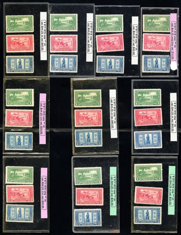 US Stamps # 617-19 MNH VF Lot Of 10 Fresh Sets Scott Value $440.00