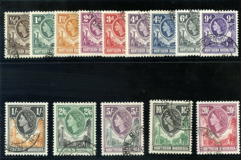 Northern Rhodesia 1953 QEII set complete very fine used. SG 61-74. Sc 61-74.