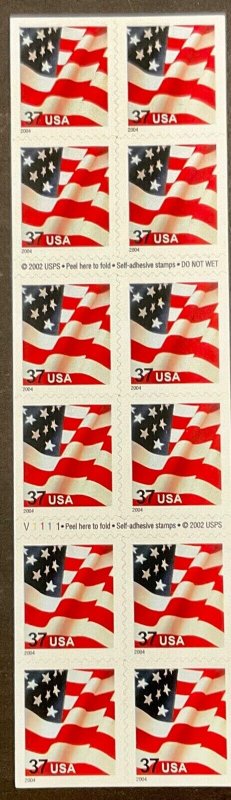 3636de Flag & USA MNH 37c  D/S Convertible pane of 20 FV $7.40  2004 date