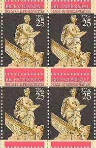 1989 House of Reps Bicentennial Block of 4 25c Postage Stamps, Sc#2412, MNH, OG