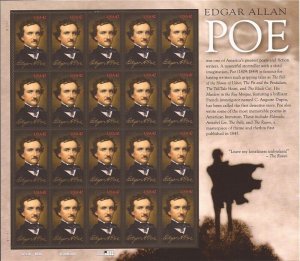 US Stamp - 2009 Edgar Allan Poe - 20 Stamp Sheet - Scott #4377