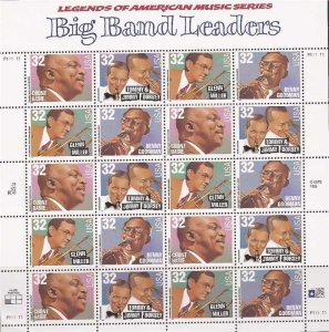 US Stamp - 1996 Big Band Leaders - 20 Stamp Sheet - Scott  #3096-9