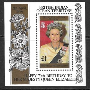 BRITISH INDIAN OCEAN TERR SGMS184 1996 70th BIRTHDAY OF QUEEN ELIZABETH   MNH