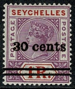 SEYCHELLES QV 1902 30c on 1R Br MAUVE & Dp RED UNUSED SG43 Wmk.CROWN CA P.14 VGC