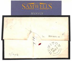 GB LATE MAIL Devon Superb Petite Honiton *TOO LATE AT* Cover 1838 Exeter MS838