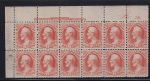 O18 F-VF plate block of 12 OG previously hinged nice color cv $ 1500 ! see pic !