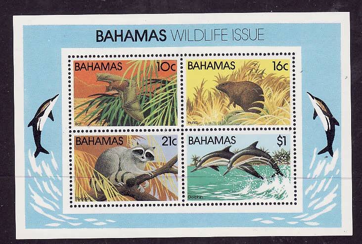 Bahamas-Sc#517a-unused NH sheet-Raccoon-Bats-Dolphins-1982-