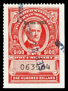 Scott R691 $100.00 1955 Dated Red Documentary Revenue Used VF Cat $20