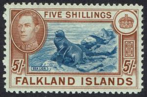 FALKLAND ISLANDS 1938 KGVI SEAL 5/-