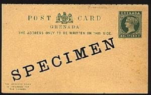 GRENADA QV ½d+½d reply postcard optd SPECIMEN..............................94865