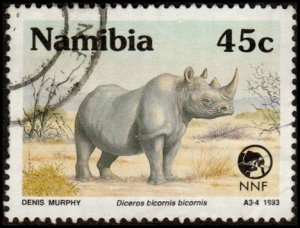 Namibia 728 - Used - 45c Black Rhinoceros / NNF (1993) (cv $0.75)