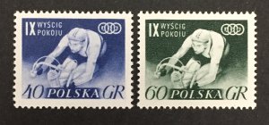 Poland 1956 #727-8, Wholesale lot of 5, Bicycle Race, MNH,CV $7.50