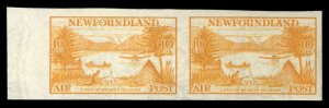 Newfoundland #C14a Cat$180 (for hinged pair), 1933 10c yellow, imperf. left m...