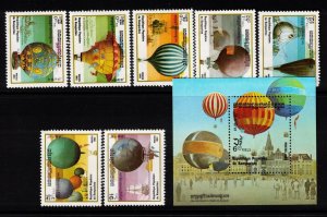 Cambodia Sc 412-9 NH set & S/S of 1983 - Hot Air Baloon