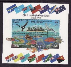 Nauru-Sc#405b- id8-used sheet-Birds-Fish-Marine Life-1993-